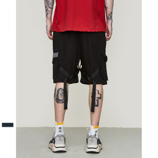 Pantalones Cortos Cargo Reflectantes con Cintas Decorativas para Hombre - Image 4