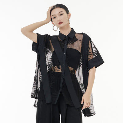 Blusa Retro de Encaje Transparente para Mujer - Image 9