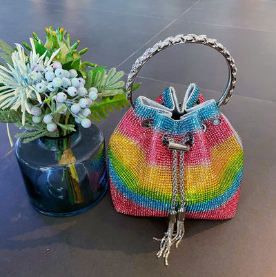 Bolso de Mano con Diamantes y Borlas Arcoíris Brillante - Image 6