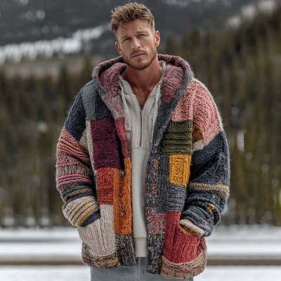Cardigan Casual Hombre con Estampado Abstracto Largo