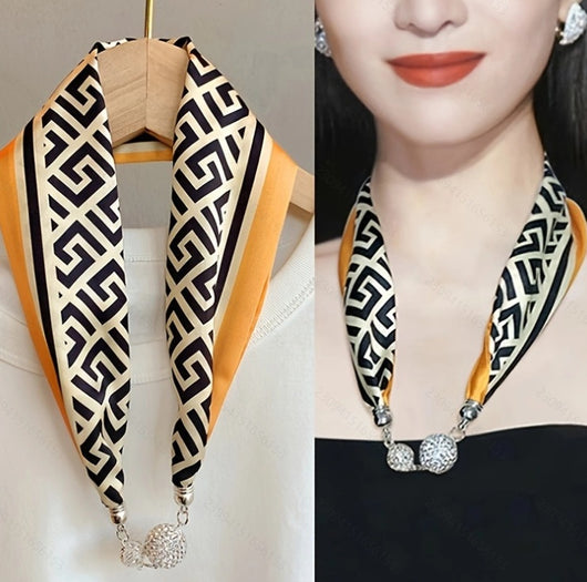 Pañuelo de Seda con Broche Magnético y Collar de Perlas para Mujer - Image 15