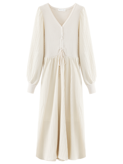 Vestido Azul Escote V Estilo Francés para Mujer - Image 5