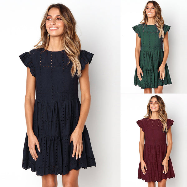 Vestido Casual de Algodón con Bordado Calado