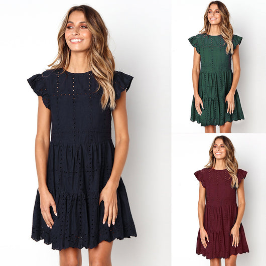 Vestido Casual de Algodón con Bordado Calado