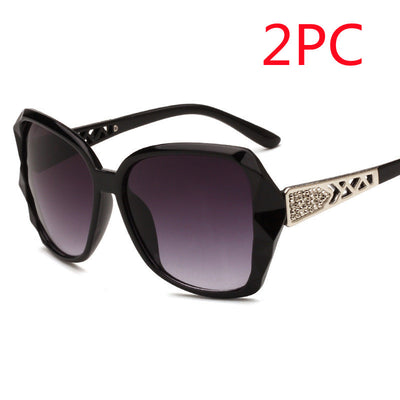 Women's retro big frame sunglasses with brown faceted frames, gradient purple lenses, and rhinestone-detailed silver temples. - Image 13