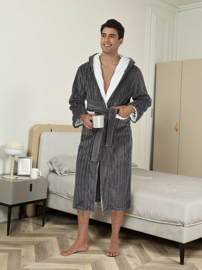 Bata Larga Térmica con Capucha para Hombre - Franela Gruesa - Image 15