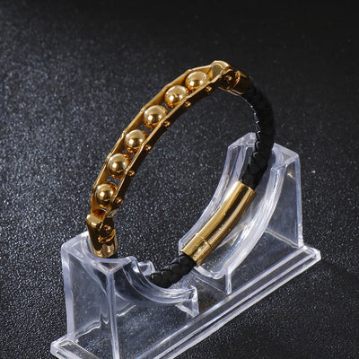 Pulsera de Cuero Trenzado Acero Inoxidable Giratoria para Hombre - Image 15