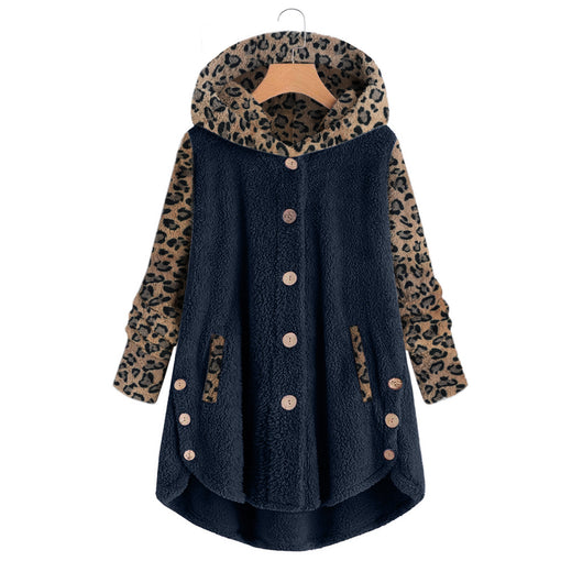 Abrigo Largo con Capucha y Empalme de Leopardo en Felpa para Mujer - Image 11