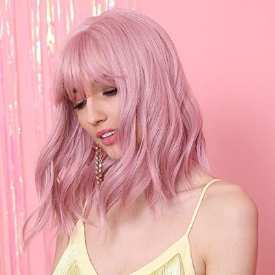 Peluca Rizada Larga Rosa Qi Liu Haizhong