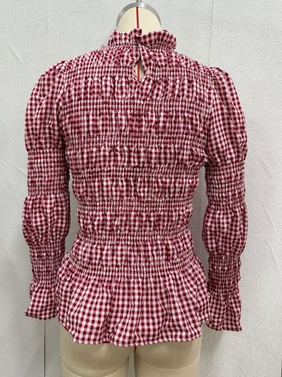 Blusa Ajustada con Pliegues y Estampado Cuadros para Mujer - Image 18