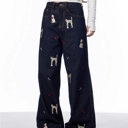 Pantalones Jeans Anchos con Estampado Animal Print - Loose Fit Casual para Mujer