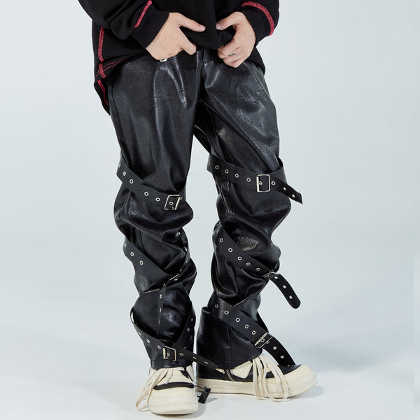 Pantalones de Cuero PU Diseño Punk para Hombre