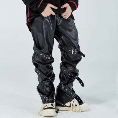 Pantalones de Cuero PU Diseño Punk para Hombre