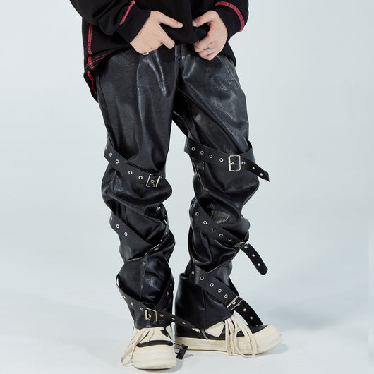 Pantalones de Cuero PU Diseño Punk para Hombre