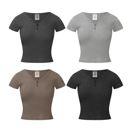 Blusa Retro Americana Slim Fit Cuello V Manga Corta - Image 2