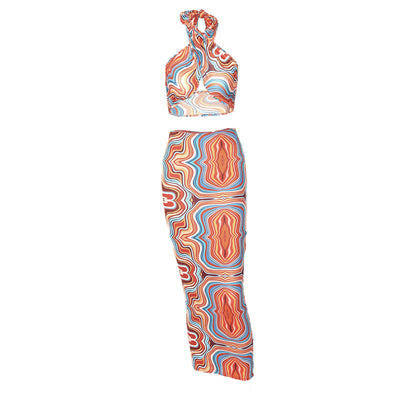 Conjunto Falda Slim Estampada con Halter y Tirantes Ajustables - Image 11