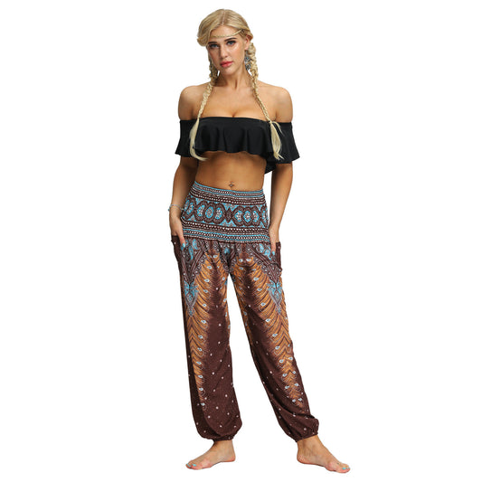 Pantalones Yoga Sueltos Estampado Floral Pierna Ancha Largos