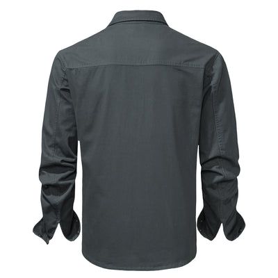 Camisa Polo de Manga Larga Algodón Lavado Tallas Grandes Hombre Color Sólido - Image 5