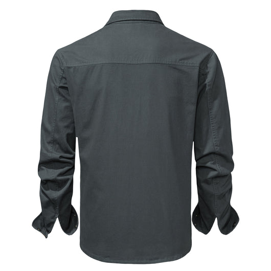 Camisa Polo de Manga Larga Algodón Lavado Tallas Grandes Hombre Color Sólido - Image 5