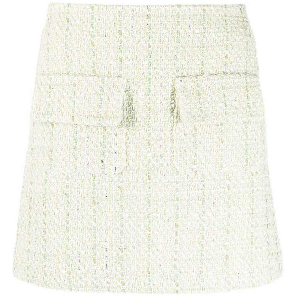 Falda A-line de Algodón Tweed Verde Claro con Bolsillos - Image 6