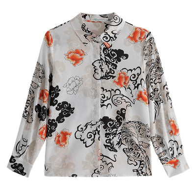Blusa Occidental Estampada en Seda con Manga Larga Ajustada para Mujer - Image 3