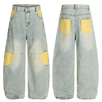 Jeans Bootcut Retro con Parches de Cuadros para Hombre - Image 11