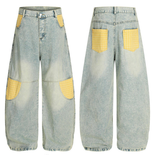 Jeans Bootcut Retro con Parches de Cuadros para Hombre - Image 11