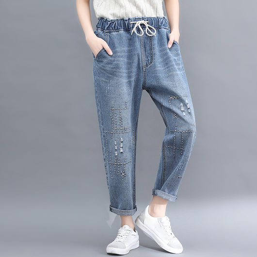 Jeans Cropped Talle Alto con Encaje Bordado y Cordones - Image 6