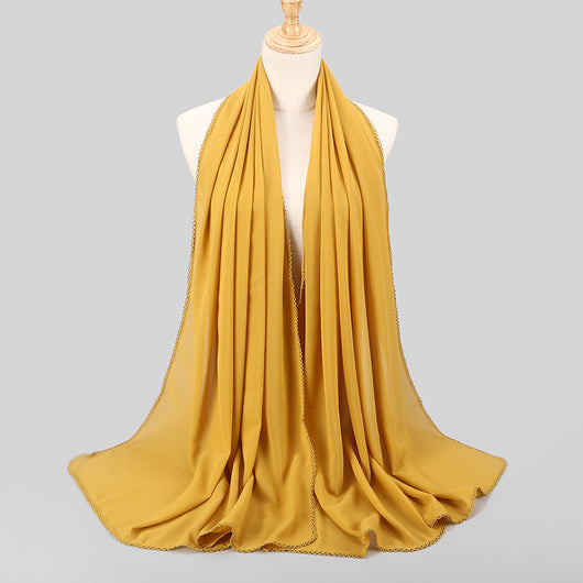 Pañuelo Elegante de Encaje Monocromático y Gasa Perlada para Mujer - Image 8