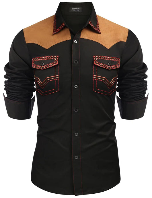 Camisa Vaquera Ajustada de Largo Medio con Combinación de Colores para Hombre - Image 14