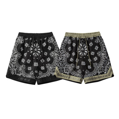 Shorts Militares de Lino con Panel Floral para Casa