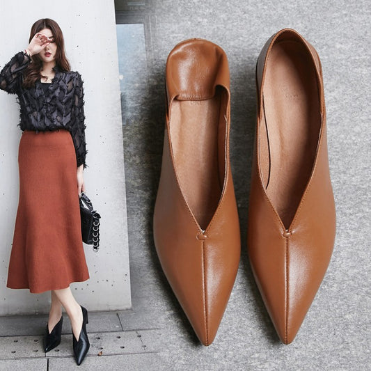Zapatos de Tacón Medio Punta Fina Estilo Clásico para Mujer