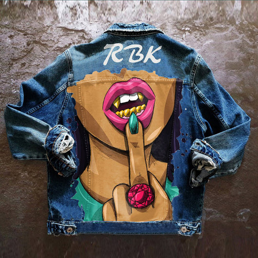 Chaqueta Denim con Estampado de Personalidad para Mujer - Image 8