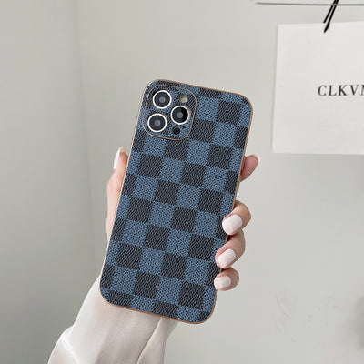 Funda de Cuero Galvanizada con Textura Cuadros para Celular - Image 18