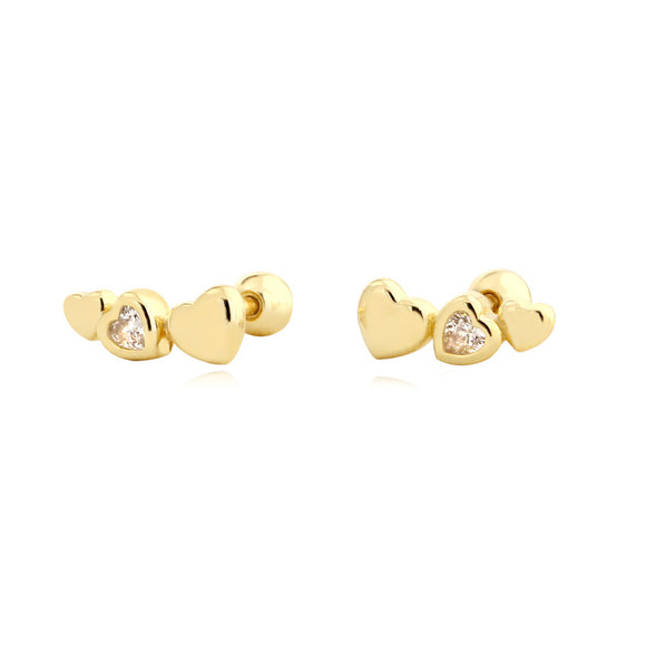 Aretes de Plata S925 Corazón Pequeño con Cierre de Rosca para Mujer