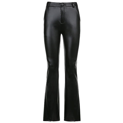 Pantalones de Cuero Bootcut Ancho - Estilo Street Trend Basic - Image 10