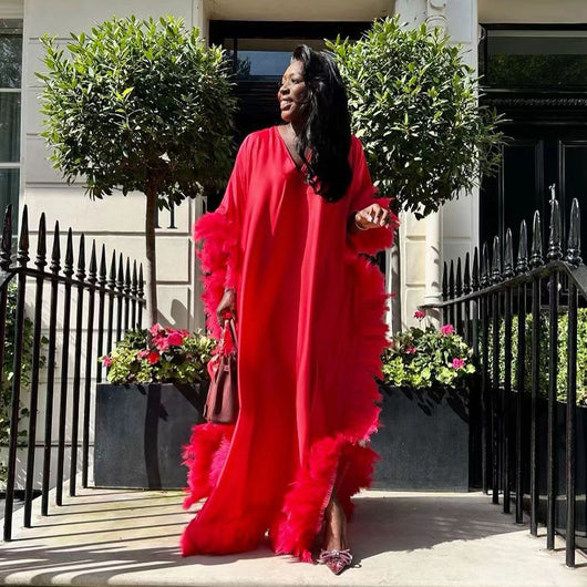 Vestido Africano Suelto de Lujo con Manga Murciélago y Abertura Alta - Image 3