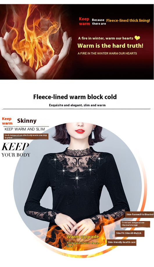Blusa Cuello Alto con Encaje y Strass - Ajuste Slim para Otoño e Invierno - Image 8