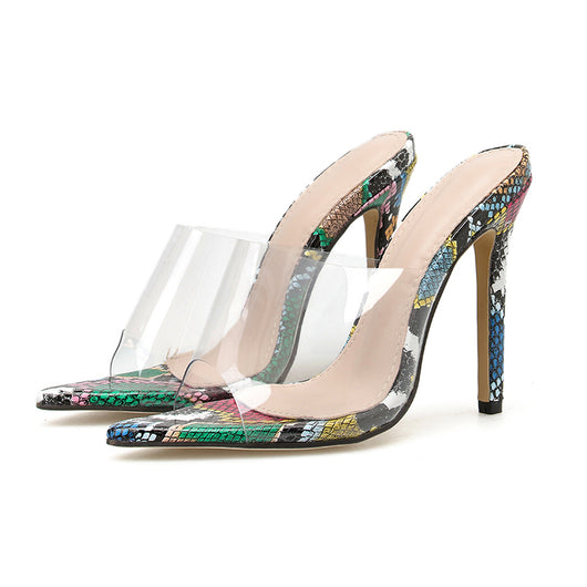 Sandalias de Tacón Alto PVC Punta Afilada Estampado Serpiente Versátiles para Mujer - Image 6