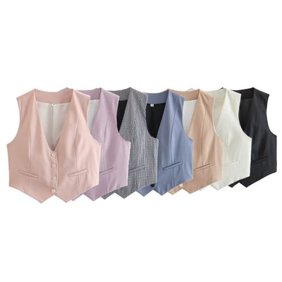 Chaleco Multicolor Suelto con Botones Decorativos Versátil para Mujer - Image 2