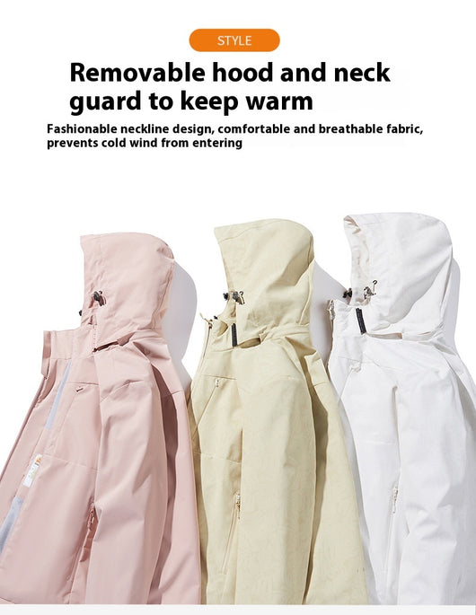 Lavender windproof sports jacket with a hood, full zipper, and fleece lining, shown on a hanger. - Image 23