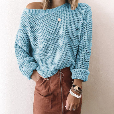 Suéter Tejido Suelto con Cuello Sesgado para Mujer - Otoño e Invierno - Image 3