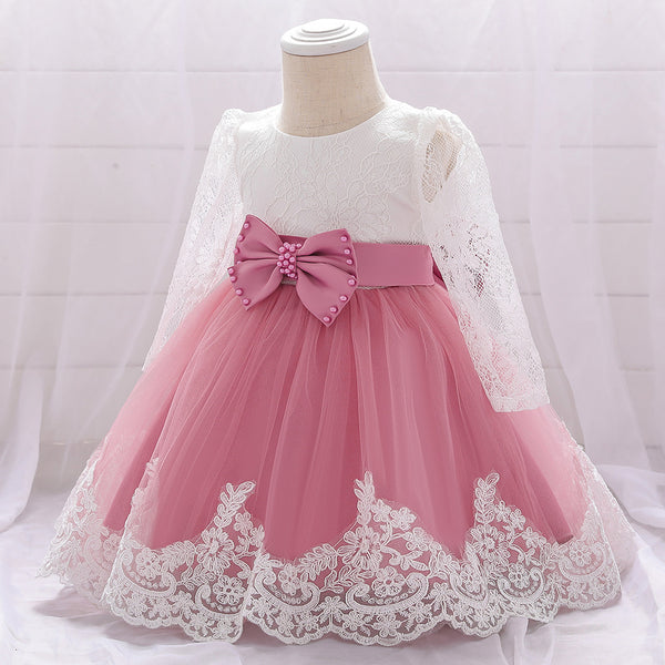 Vestido de Encaje Manga Larga para Niña de 1 Año - Ideal para Celebraciones