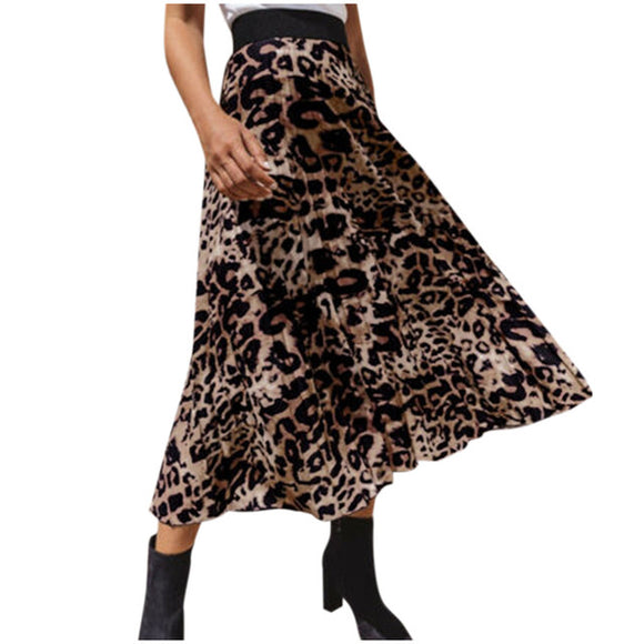 Falda Plisada Estampado Leopardo con Cintura Elástica para Mujer