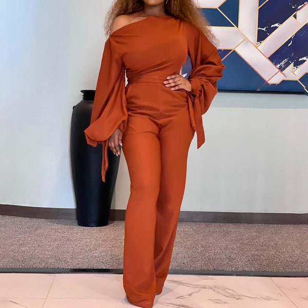 Jumpsuit Talla Grande Hombro Descubierto Color Sólido Africano