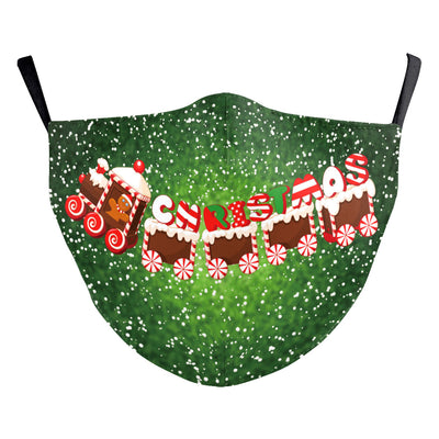 Christmas dust mask with a cartoon kitten in a Santa hat singing carols next to a decorated Christmas tree. - Image 27