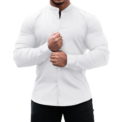 Camisa Casual de Manga Larga para Hombre - Ajuste Slim Colores Sólidos - Image 4