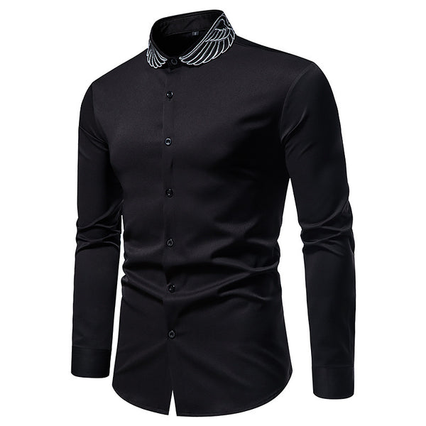 Camisa de Cuello Mao con Alas Bordadas para Hombre - Estilo Moderno - Image 2