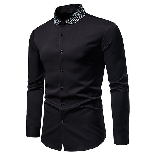 Camisa de Cuello Mao con Alas Bordadas para Hombre - Estilo Moderno - Image 2