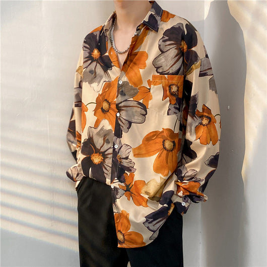 Camisa Floral Retro Holgada de Manga Larga para Hombre - Image 24